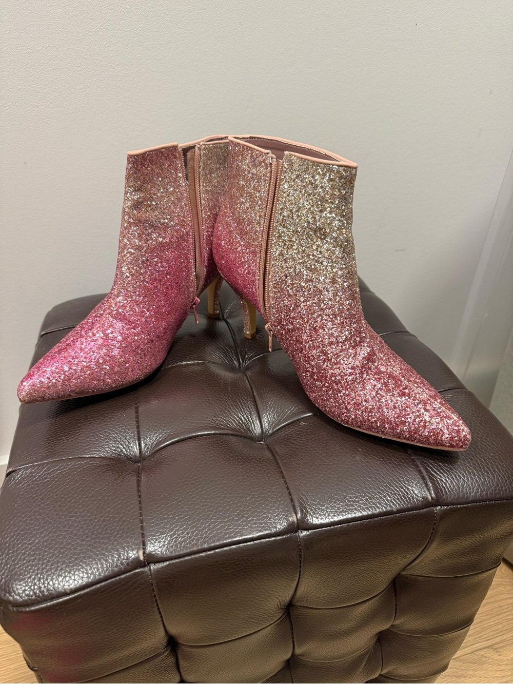 Allegra K Pink and Gold Glitter Pointed Ankle Booties Size 10